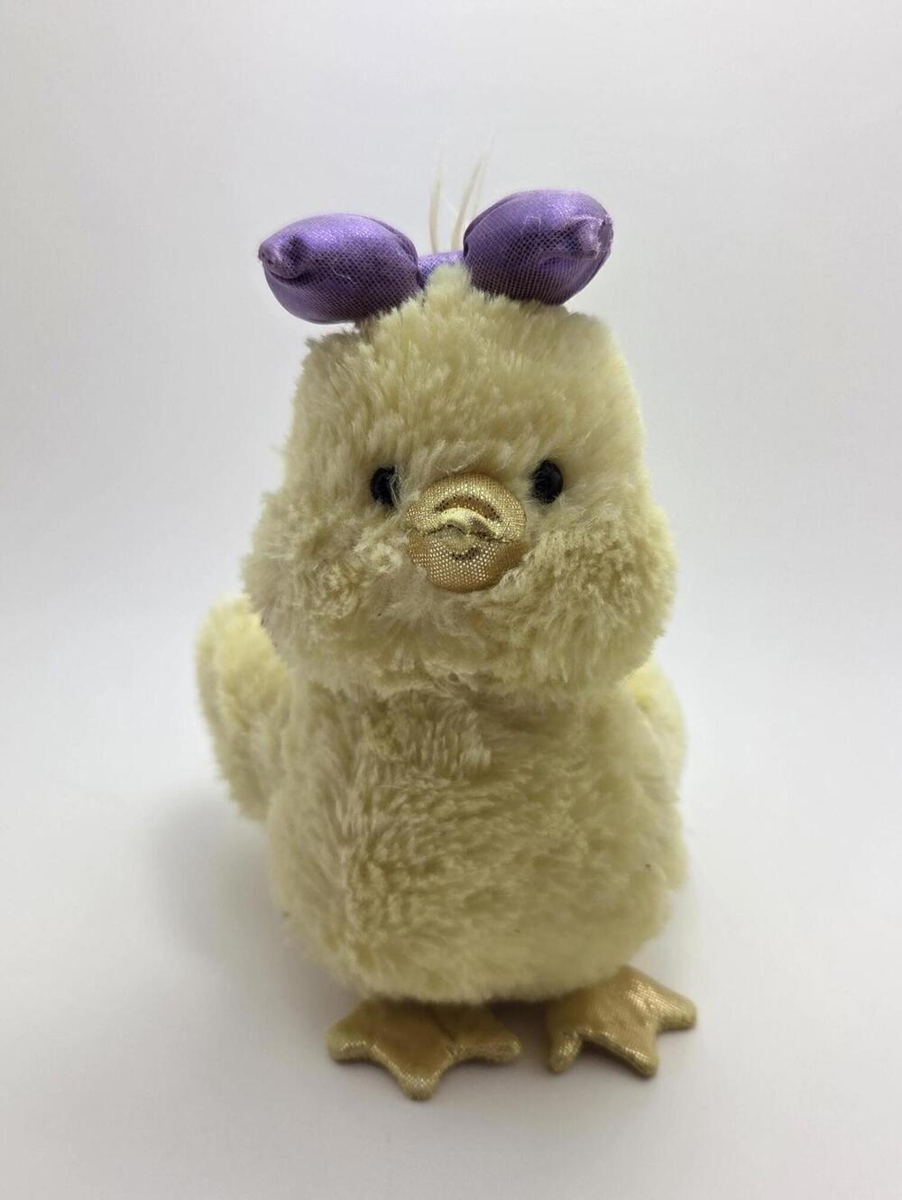 Aurora Yellow Chick Plush Purple Bow Stuffed Animal Toy (5 inch)